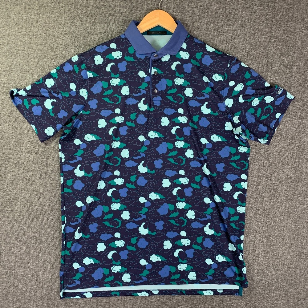 Greyson Polo Shirt Men Large Geometric Performance Stretch Golf Preppy Modern